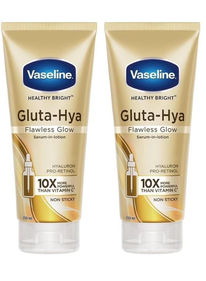 Vaseline Gluta-Hya Flawless Glow Lotion for Face & Body | Gives Brighter Skin | Glutathione & Pro-Retinol Infused Moisturizer, 200ml (Pack of 2) - Image 1